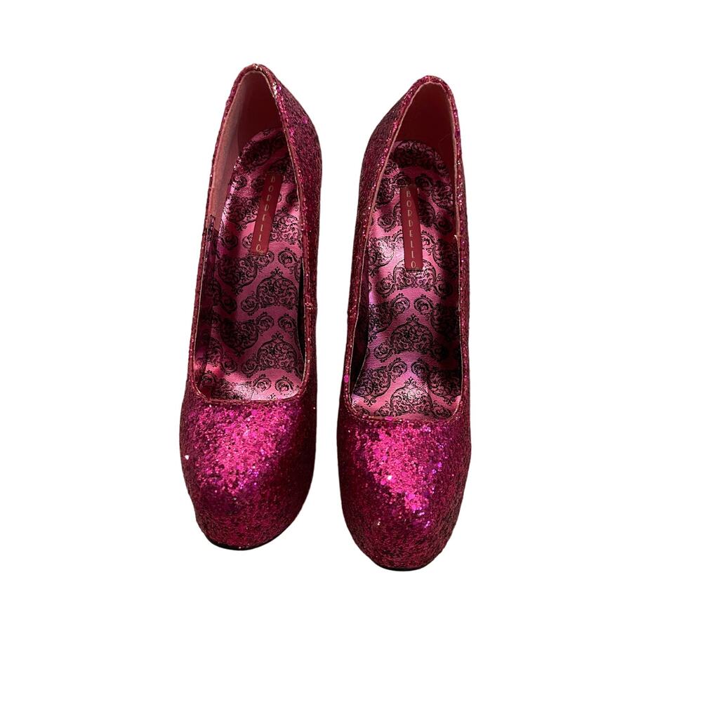 New Bordello Fuchsia Gitter Platform Heels Size 8
